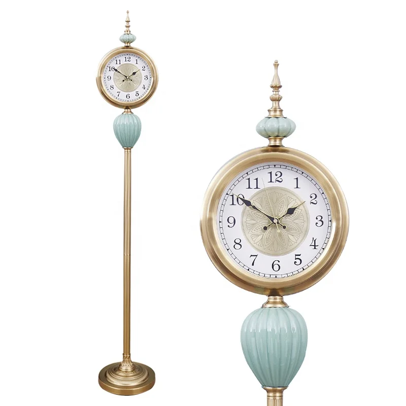 12 inch luxury home living room creative decoration metal vertical clock fashionable ceramic Christmas gift silent floor clock