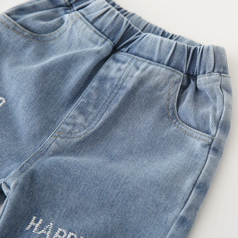 Kids Jeans Trousers Embroidered Smiley Face Toddler Casual Denim Pants Clothing