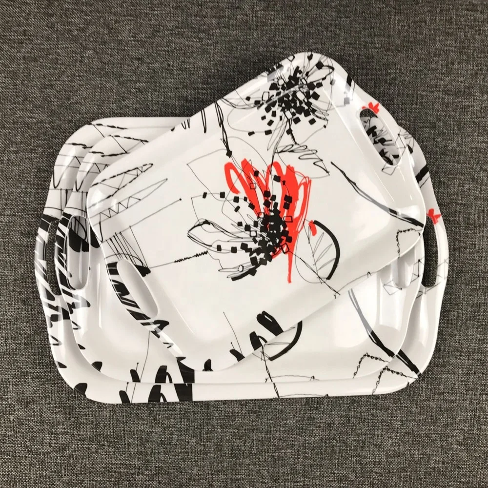 Melamine print hotel room holding display trays