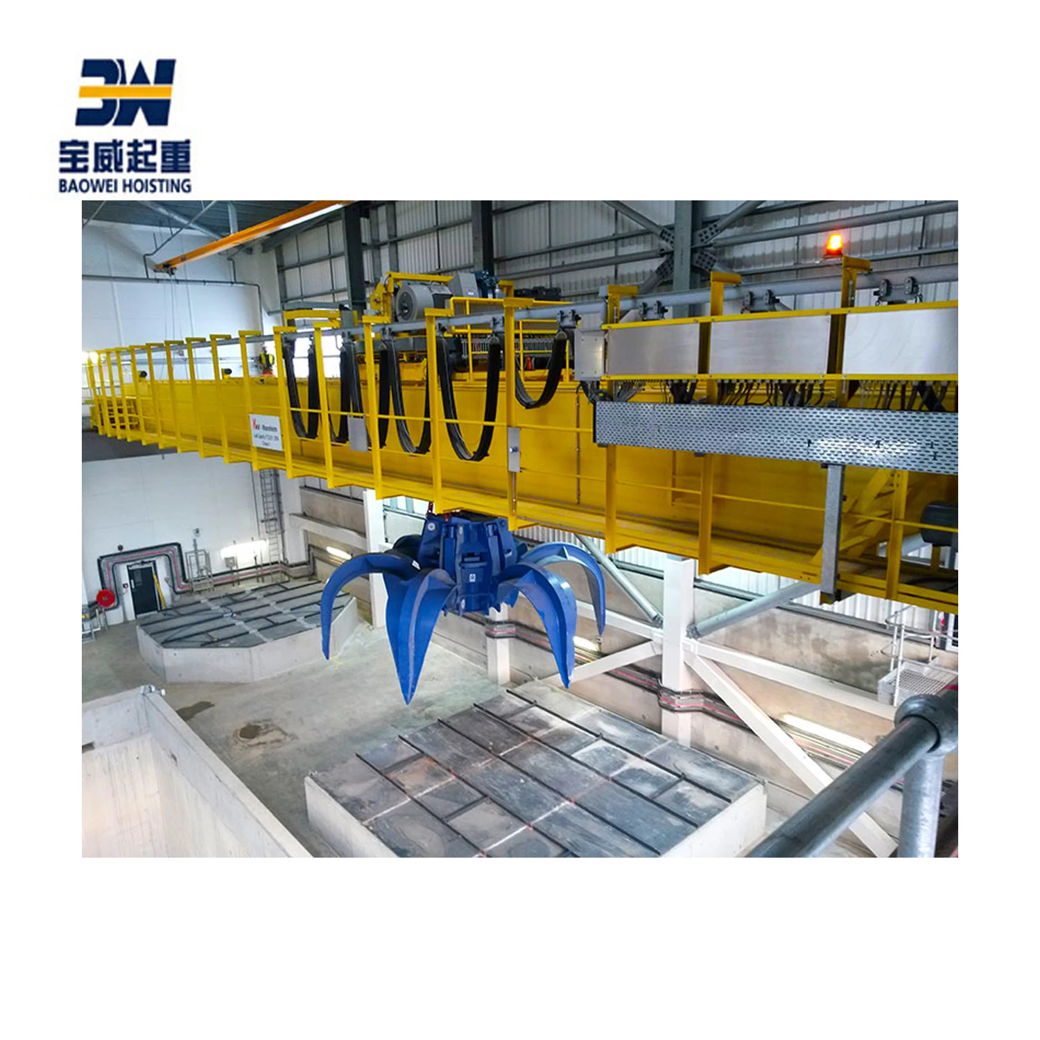 130T waste handling grab bucket overhead crane supplier  used to grab and stack daily domestic waste in incineration plant