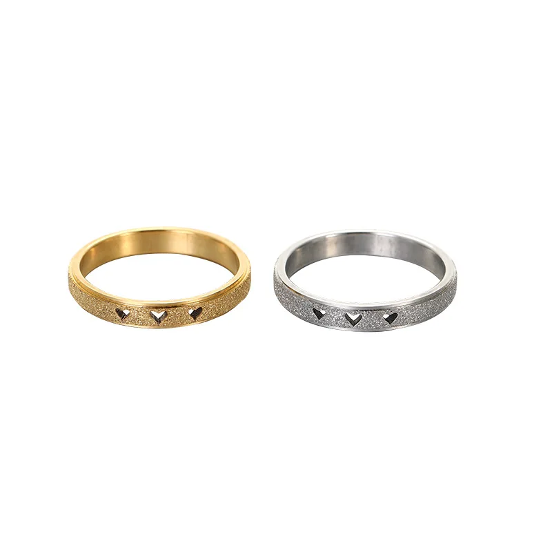 Anillo De Acero Inoxidable Stainless Steel Heart Sand Blasted Wedding Ring Couple Set Couple Engagement Ring No Fade Couple Ring
