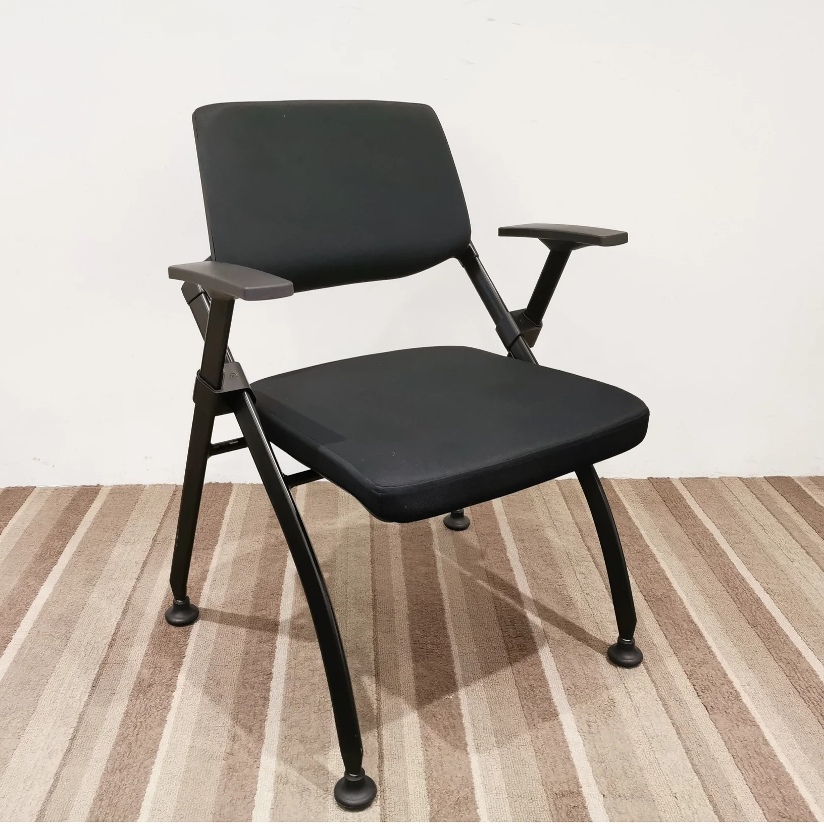 Commercial furniture stackable Full black X-cross metal frame Folding seat high school Chair for training center