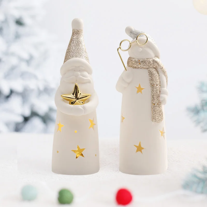 Custom Led Xmas Santa Snowman Decor Ceramic Christmas Figurine & Toys