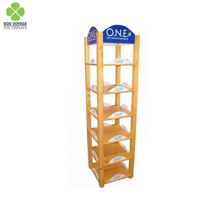 Wooden pop up floor liquid wine bottle display shelf for retail store