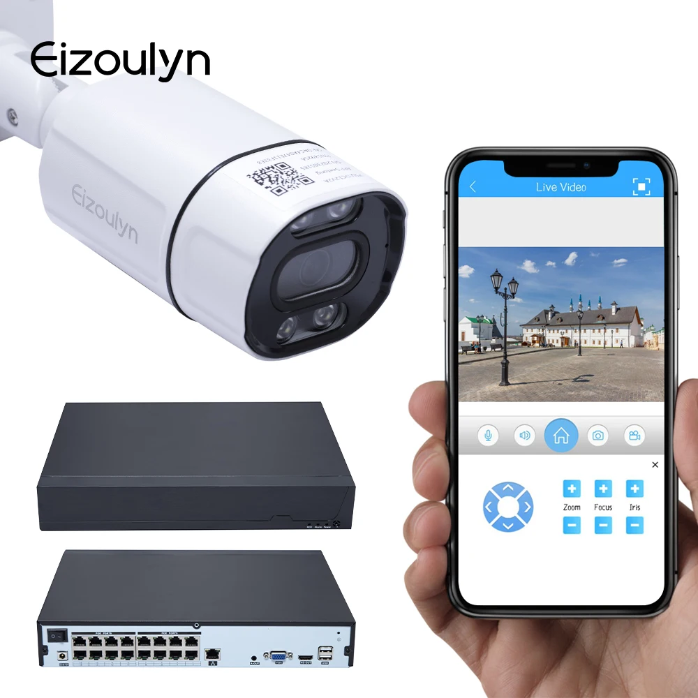 Eizoulyn H.265 POE CCTV Security System NVR Audio Record 5MP Outdoor PoE IP Camera IR Night P2P Video Surveillance Kit 2TB HDD