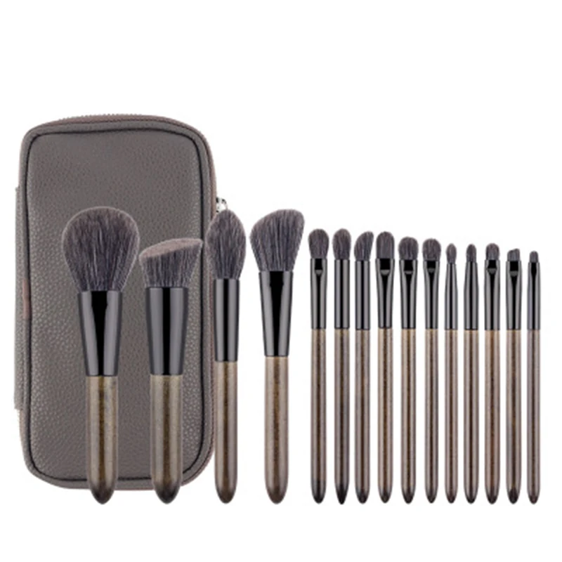 Nano Fiber Custom Logo Cosmetic Brushes Kit Personalized Makeup Brushes Set Gray Synthetic Hair OPP Bag +outer Bag HXT-097 15pcs