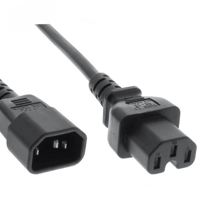PVC 1m (3ft) 2M 3M Extension Power Cord, C14 to C13/C15, 10A 125V, 18AWG, Computer Extension Power Cord