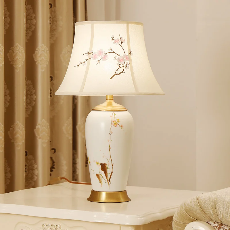 Wholesale Chinese Style Ceramic Desk Light LED Copper Decorative Bed Side Modern Table Lamp