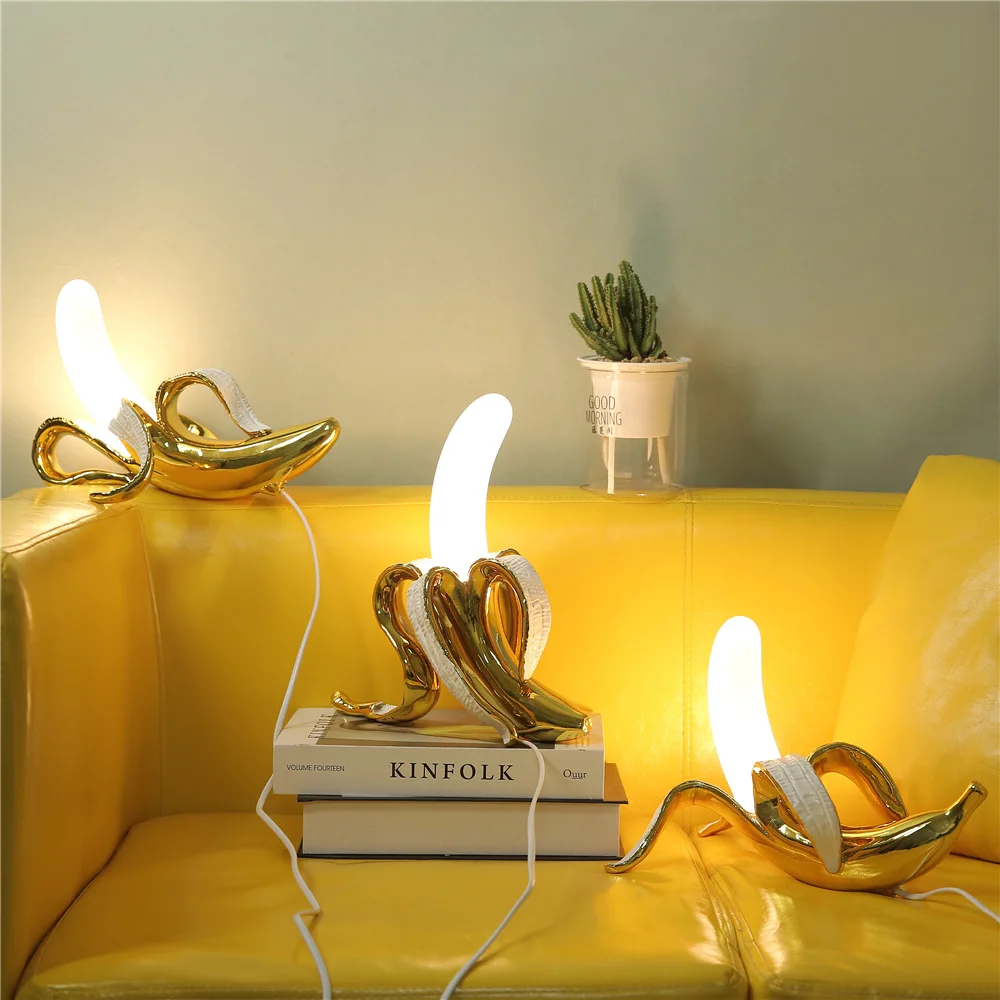 Modern Banana Novelty Table Lamp Resin Banana Lighting Fixture for Living Room, Bedroom,Funny Night Light Kids Room