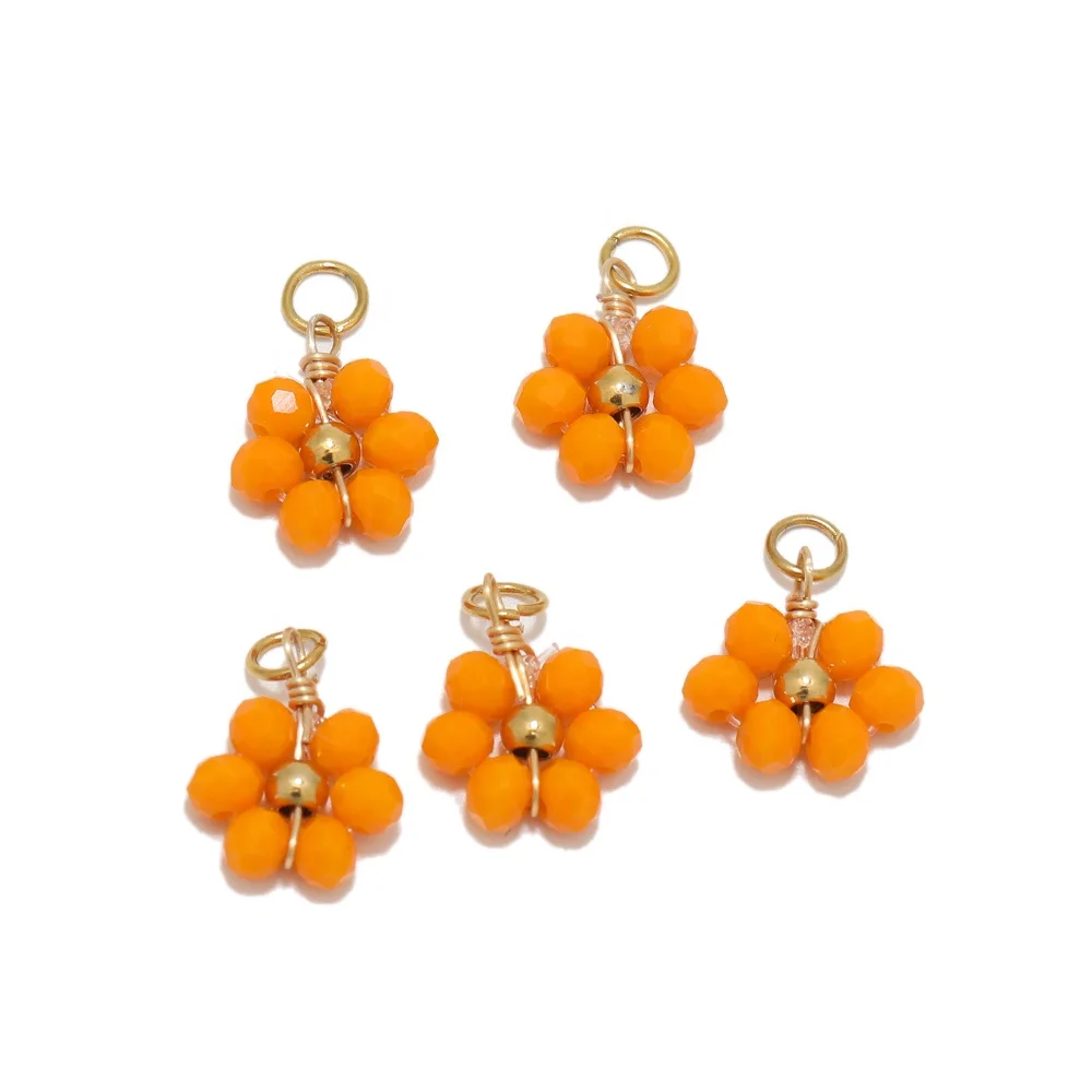 20Pcs Fashion Stainless Steel Crystal Glass Flower Charms Pendants For DIY Anklet Materials Bracelet Supplies Jewelry Findings