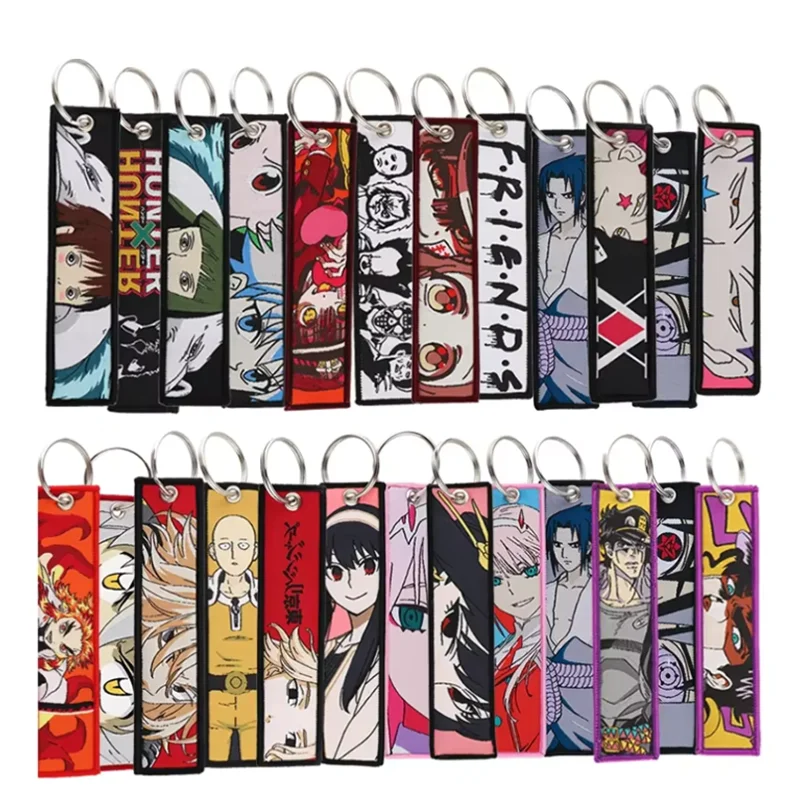 Factory Price Woven Cartoon Anime Embroidery key tag Embroidered Fabric Keychain  Jet Tag