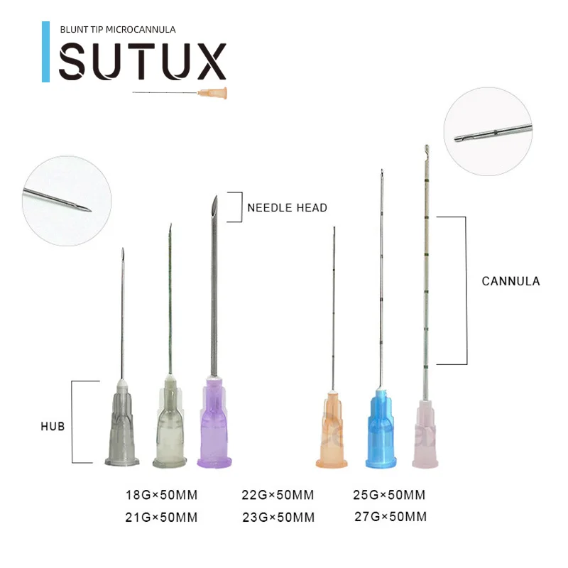 Sutux micro cannulas blunt tip with sharp needle and cannula kit 23g cannula needle for 2ml syringe filler