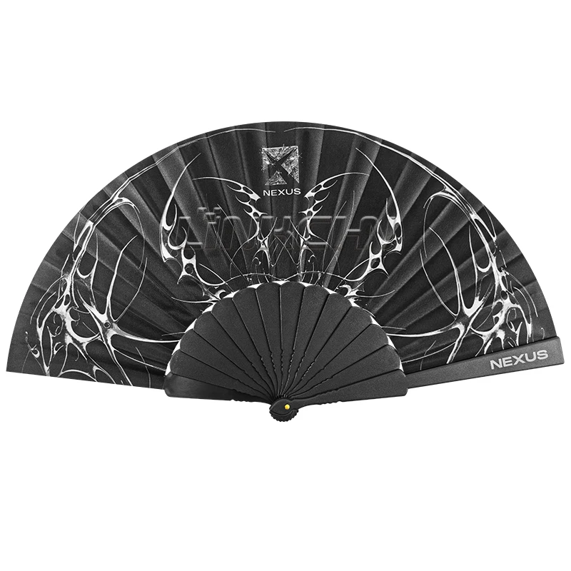 Black Plastic Folding Fabric Hand Held Fans Ribs Custom