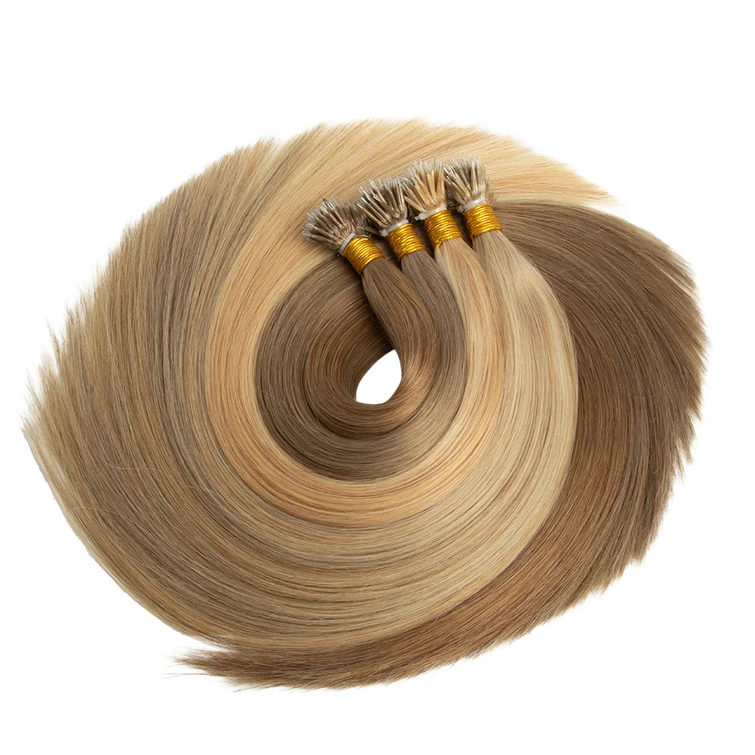 Hot sale natural brown nano ring hair extension strawberry blonde natural human hair nano tip extensions