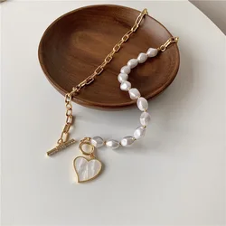 Vershal B019 Retro 18k Gold Plated Pearl Beaded Shell Heart Pendant Necklace For Women