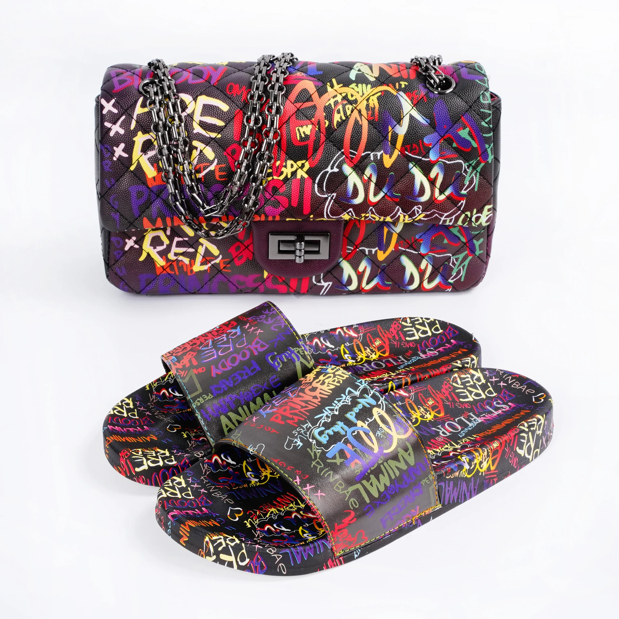 Hot sale Summer Fashion ladies jelly handbag shoulder bags designer luxury matching chain shoes and bags set for women