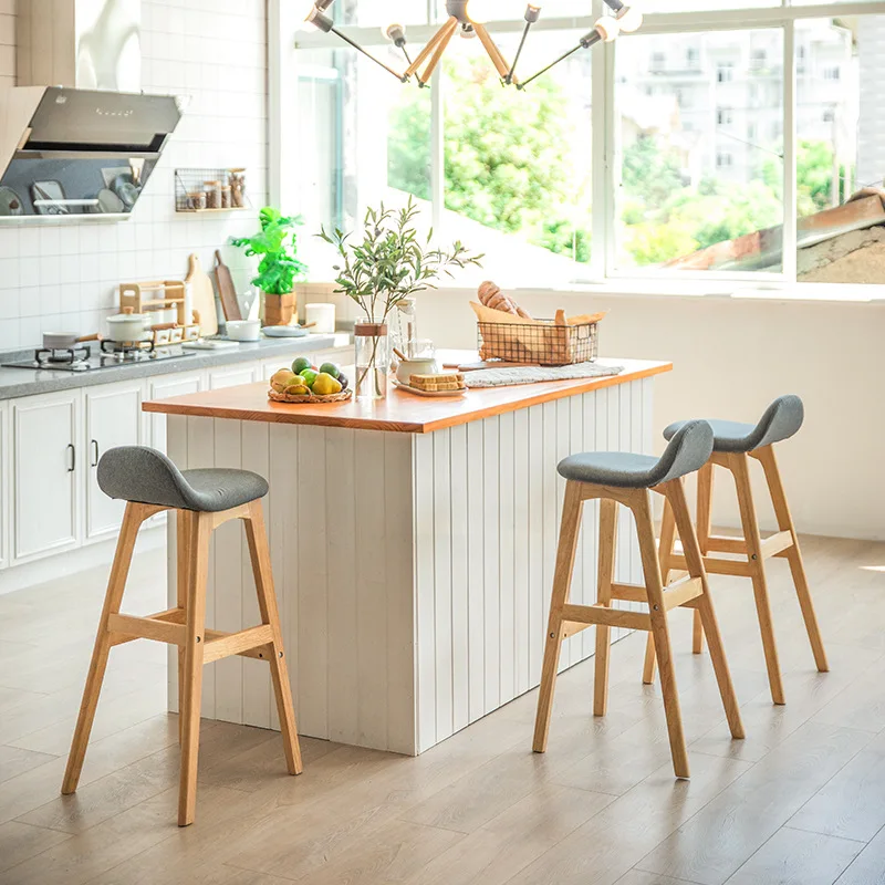 Nordic Wood Bar Chair American Retro Desk Chair Home Modern High Chair Stool