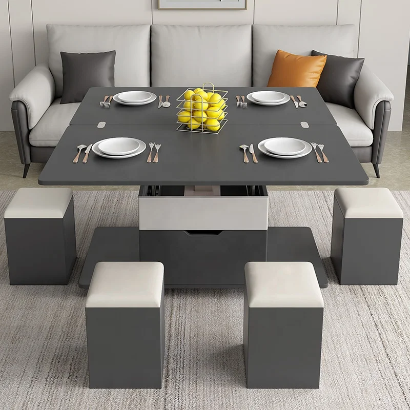 Современный прямоугольный трансформируемый Складной расширяемый журнальный столик с 4 стульями для гостиной