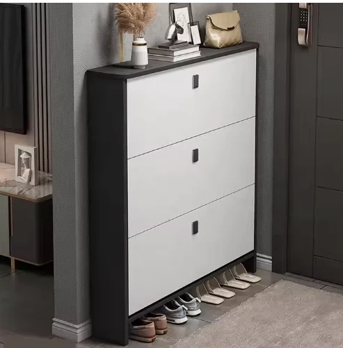 Cheap Flip Shoe Rack Modern Simple Design Living Room Furniture Entrance Shoe Rack Premium White And Gray Durable Shoe Cabinet