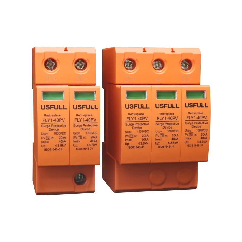 USFULL Surge Arrester 40KA 2P 3P DC PV SPD Solar Surge Protector Lightning Protection & Earthing CE certificate IEC test report