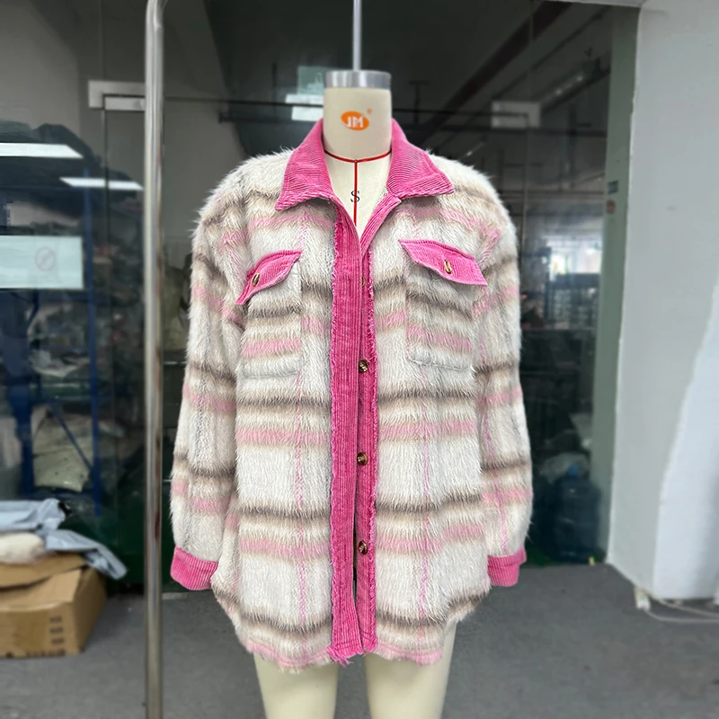 Loveda New Corduroy Striped Plaid Coat Lapel Single Button Pocket Women Jacket For Autumn And Winter Plus Size Women Clothes