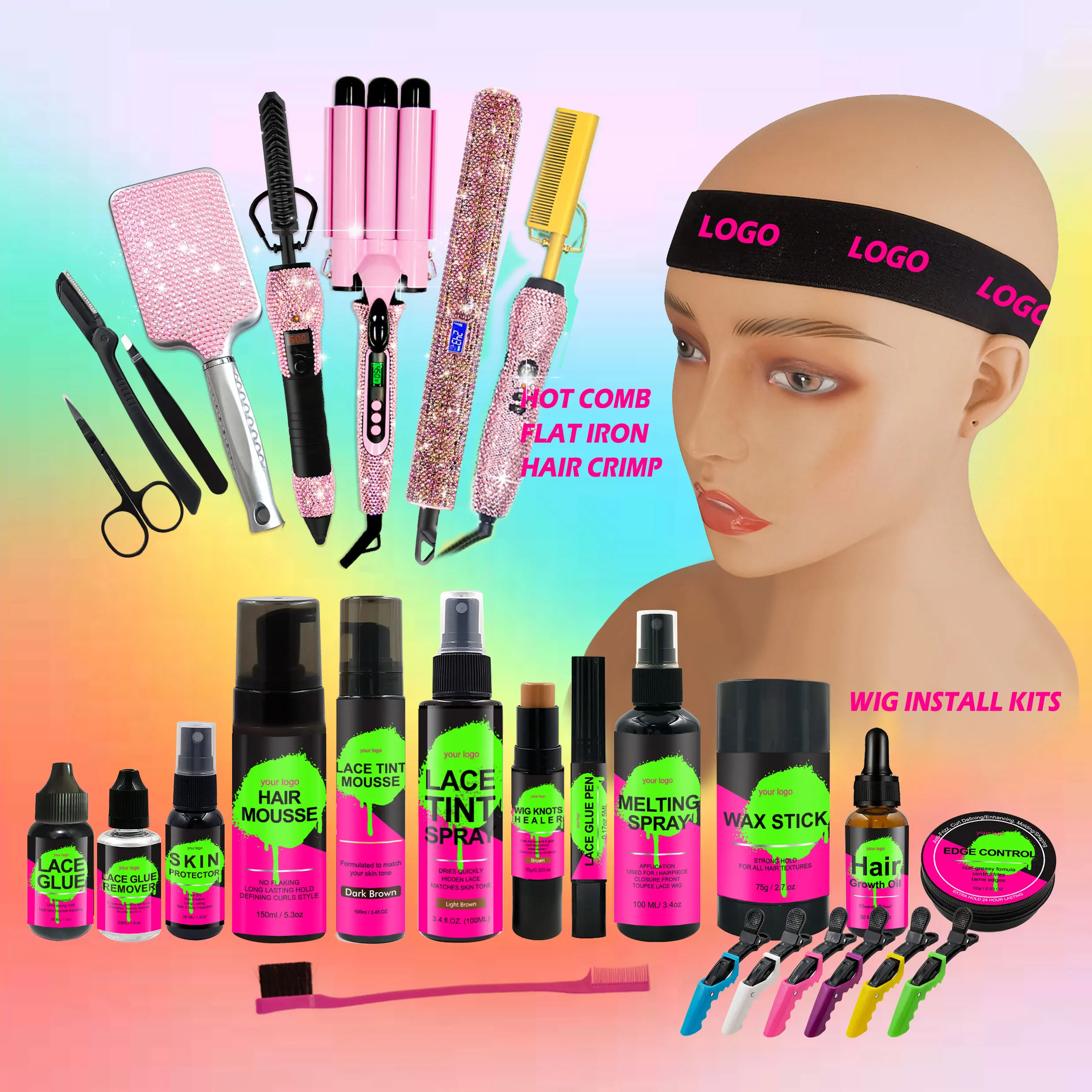 Hair salon bundle kit lace wig glue adhesive, melt band slay edges hair wax stick and edge control set