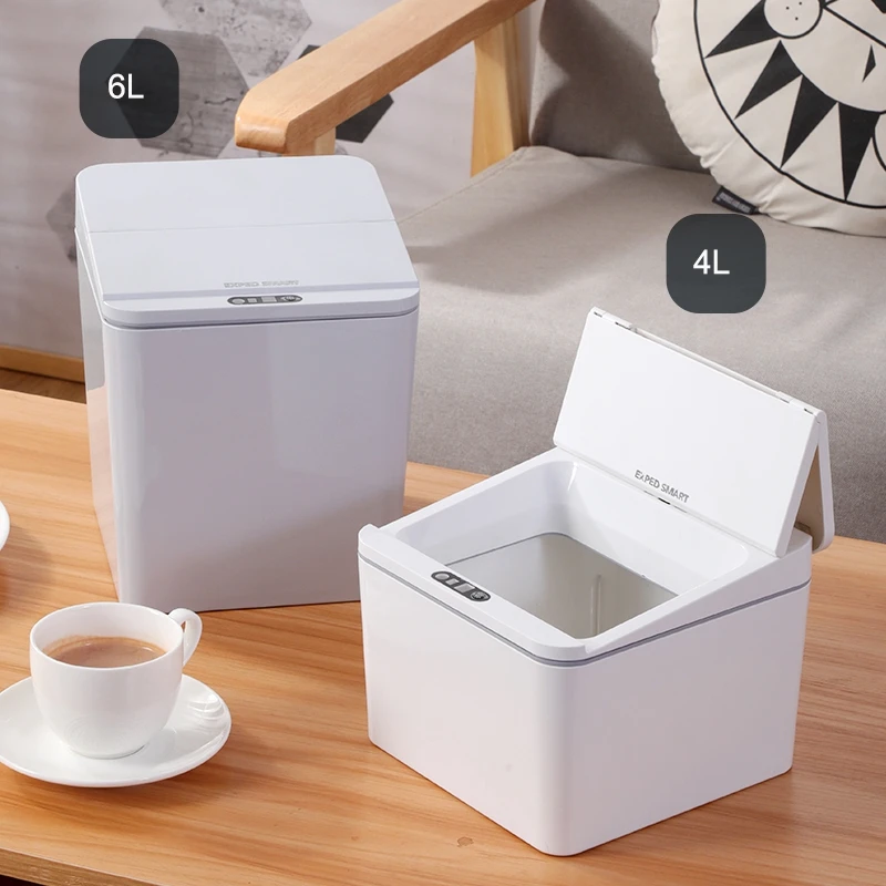 2020 hot sale 4L ABS smart touchless battery powered  trash cans and portable desktop square trash bin