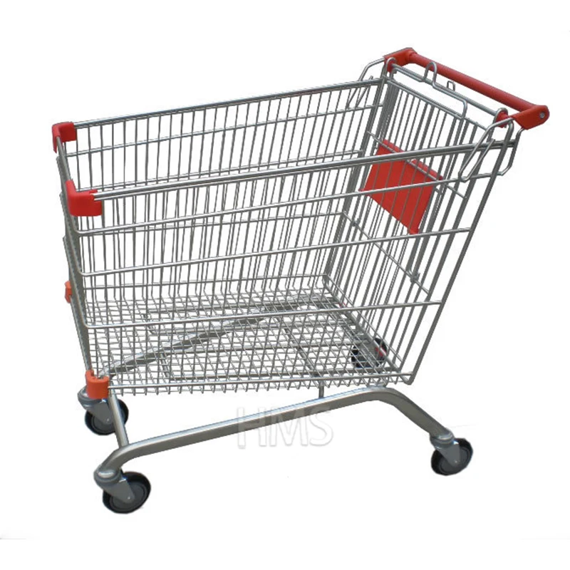 New design 4 wheels supermarket large shopping trolley metal rolling shopping mall cart for sale
