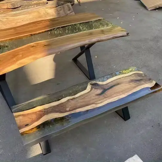 Best price of Wooden Furniture Kitchen Garden Outdoor Park Patio Epoxy Resin Walnut Wood Long Bench