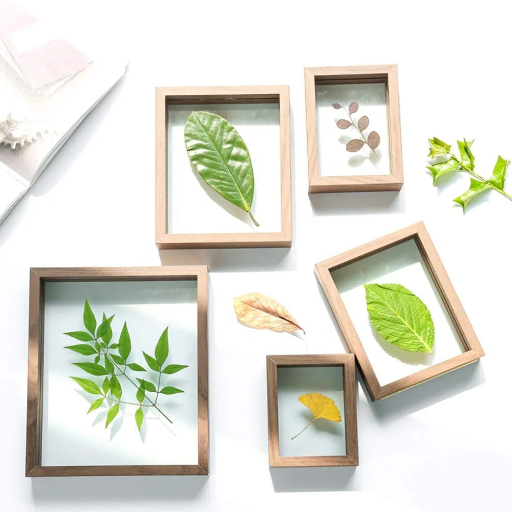 Double Sided Clear Glass Wood Photo Frame DIY Plant Specimen Solid Wood Frame for Room Desktop Decoration Picture Frame