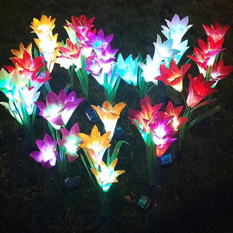 
Outdoor colorful decoration 4 led landscape solar garden light led Lily flower lights 