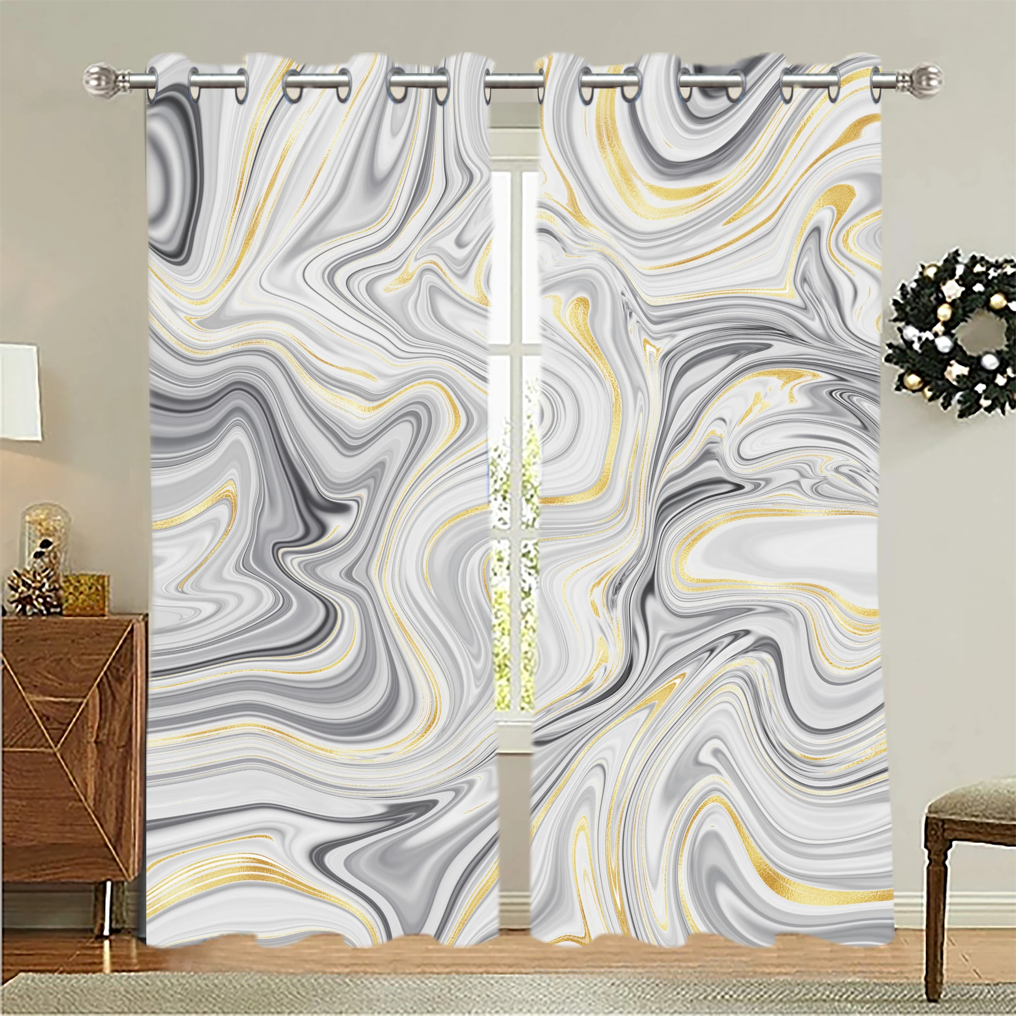 Living Room Darkening Thermal Insulated Panels Light Blocking Marble Blackout Curtains  Grommet Top