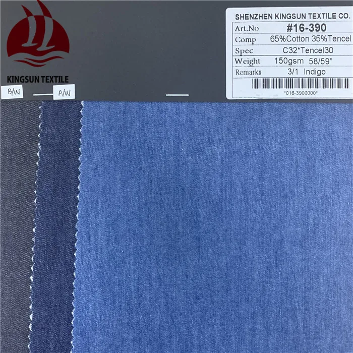 
high quality cotton tencel blended indigo denim jeans women fabric 