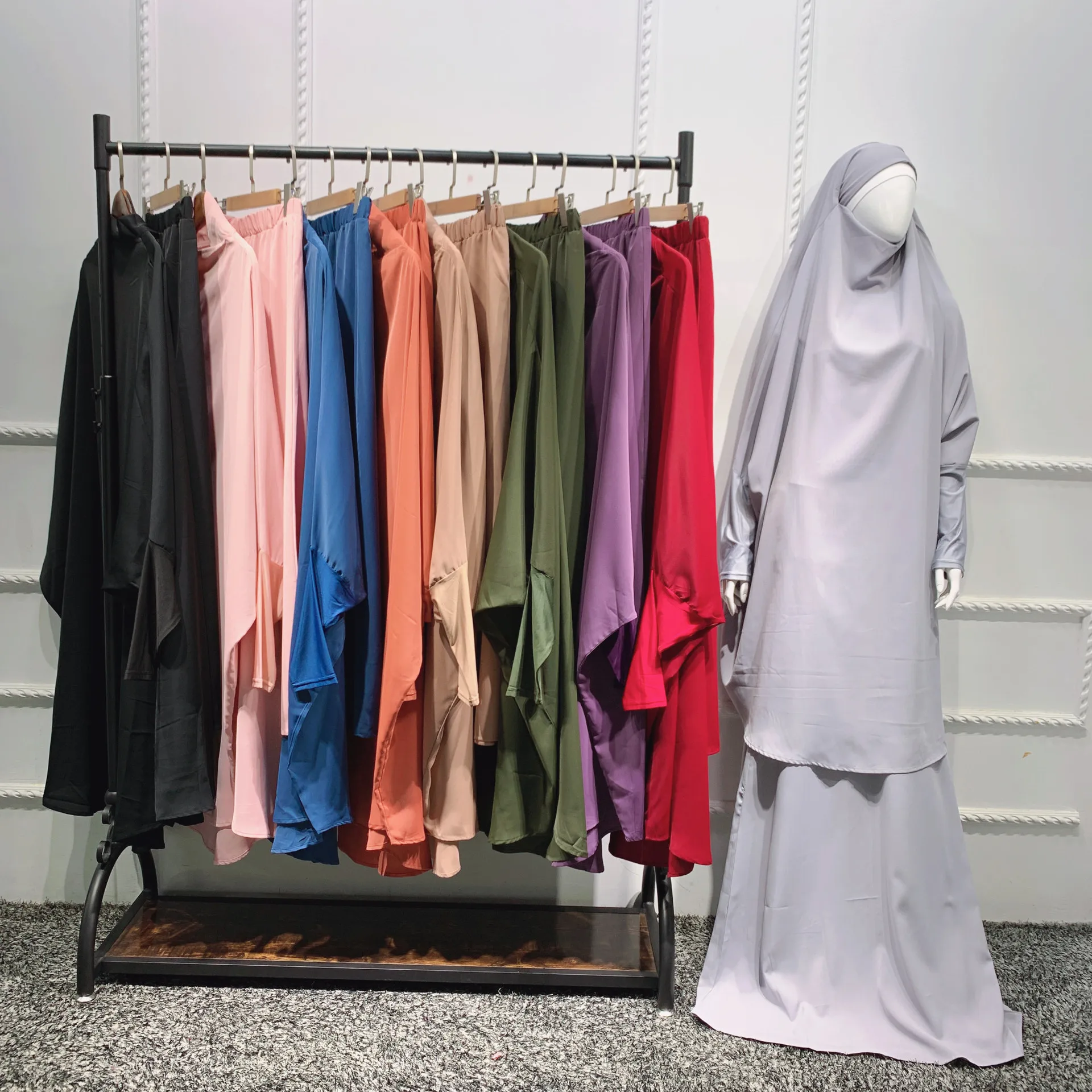 2024 Jilbab 2 Pieces Dubai Abaya Muslim Prayer Dress Women Khimar Niqab Set Islamic Ethnic Clothing