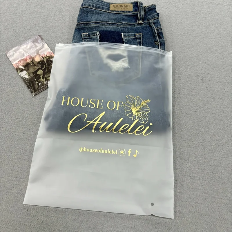 Clear Plastic Clothes Shirt Packaging Bags Custom Own Design Clothing Frosted Plastic Poly Bag With Zipper
