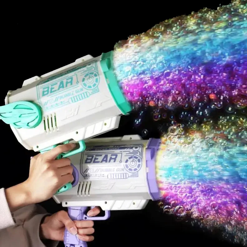 Kids Outdoor Multi-color Toys Dazzle Light Bubble Gun 80/112 Holes Super Multi-bubble Hand-held Soapy Water Bubble Machine Toys