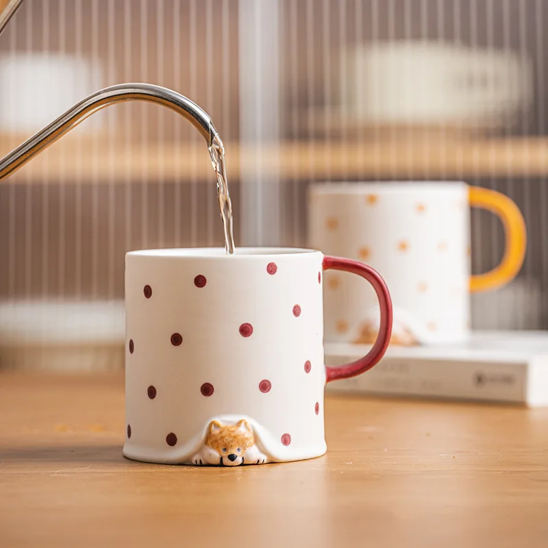 Cutelife 350ml Nordic Dog Wave Point Ceramic Mug Kitchen Restaurant Coffee Mug Cup Home Decor Bulk Mugs Drinkware With Handle