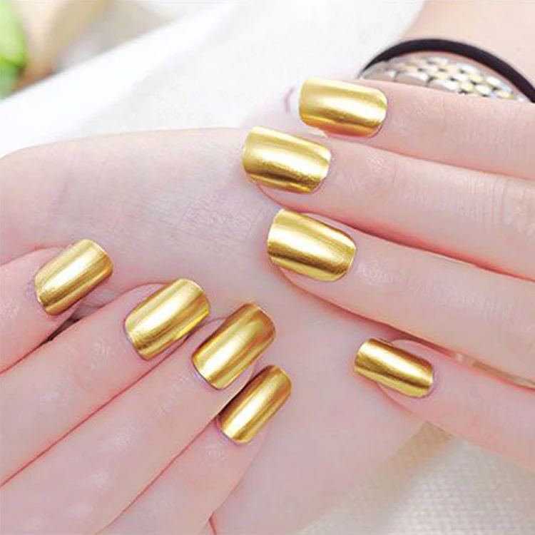 Gold Color Mirror Surface Short Square Press On Nail Tips High Quality Long Chrome Fake Nails