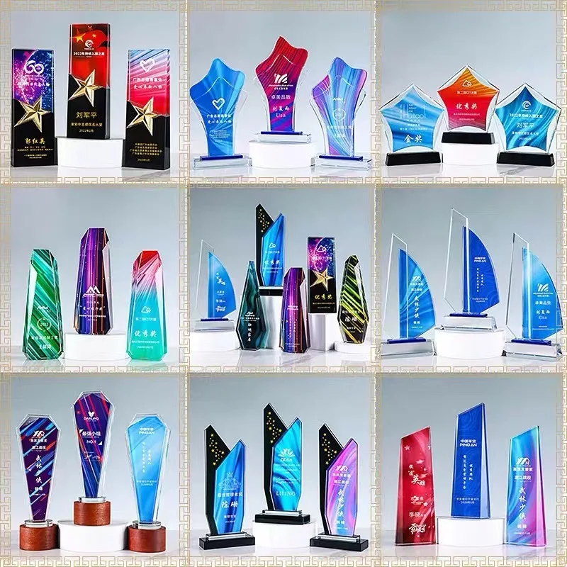 Newest sale simple square blank clear black design crystal glass trophy awards China sale for employee award souvenir gift