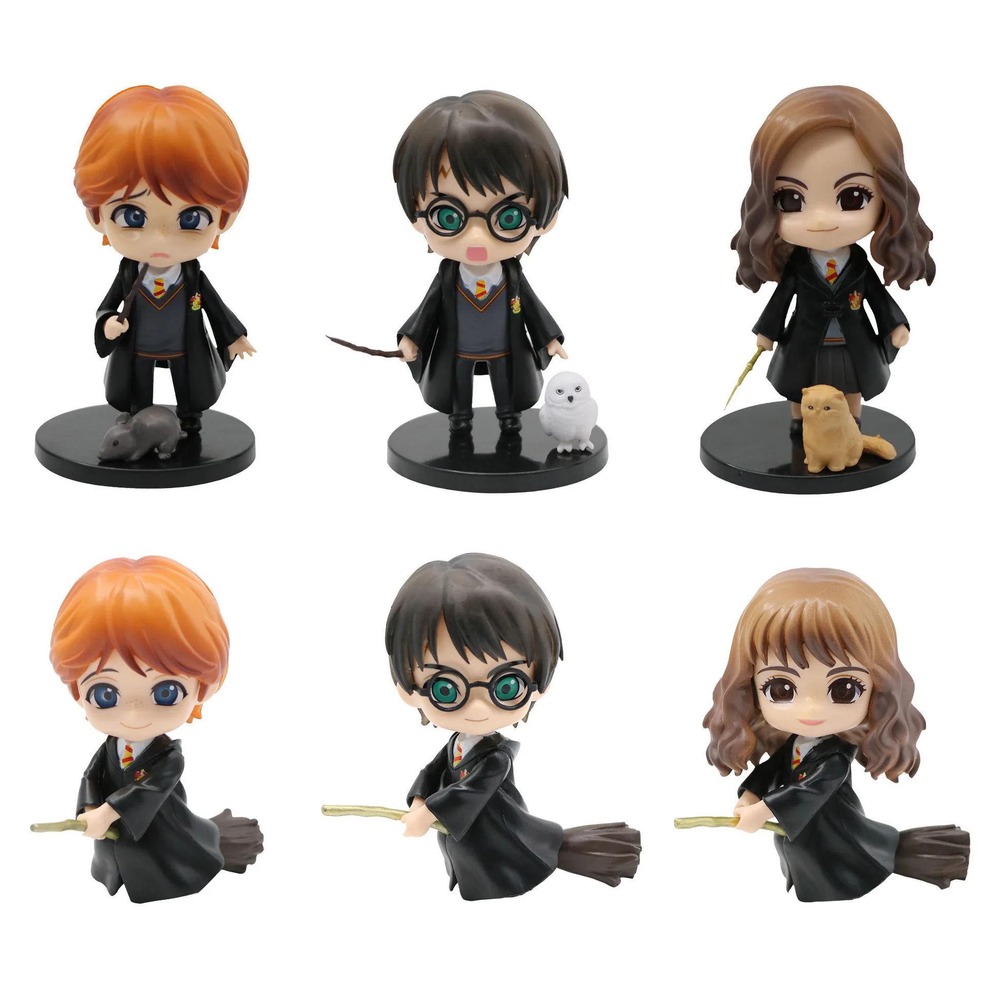 6pc/set Harrying Movie Pottering Hermionees Snapees Magic Wand Broom Diy Handmade Characters Action Figures Birthday Gifts Model