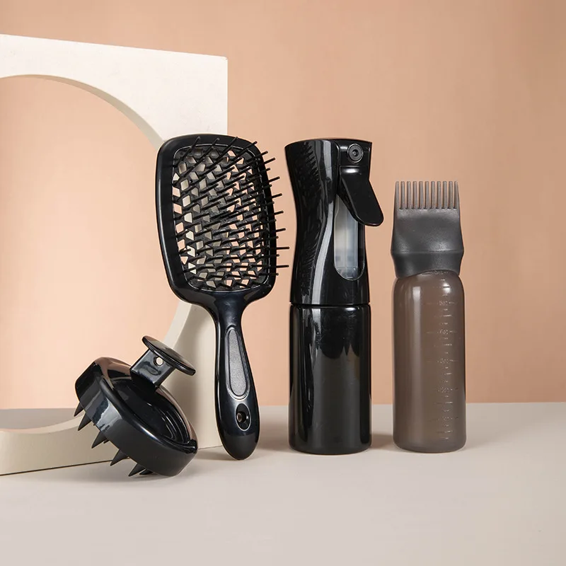 Wholesale Hollow Comb Oil Applicator Spray Bottle Silicone Scalp Shampoo Brush Massage Brush Set