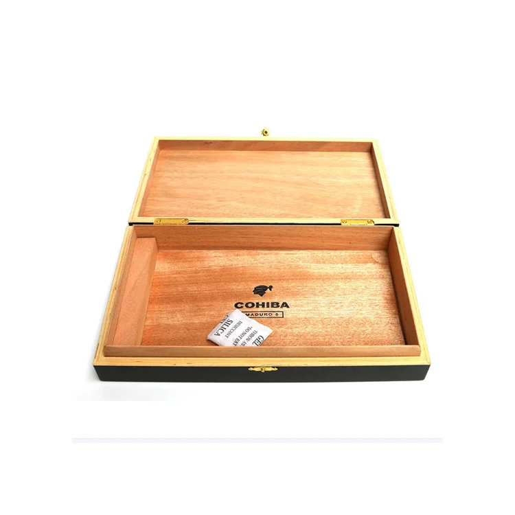 OEM Black Matte Cigar Packaging  Flip Okoume Wood Gift Box Cohiba Latched cigar Humidor Case