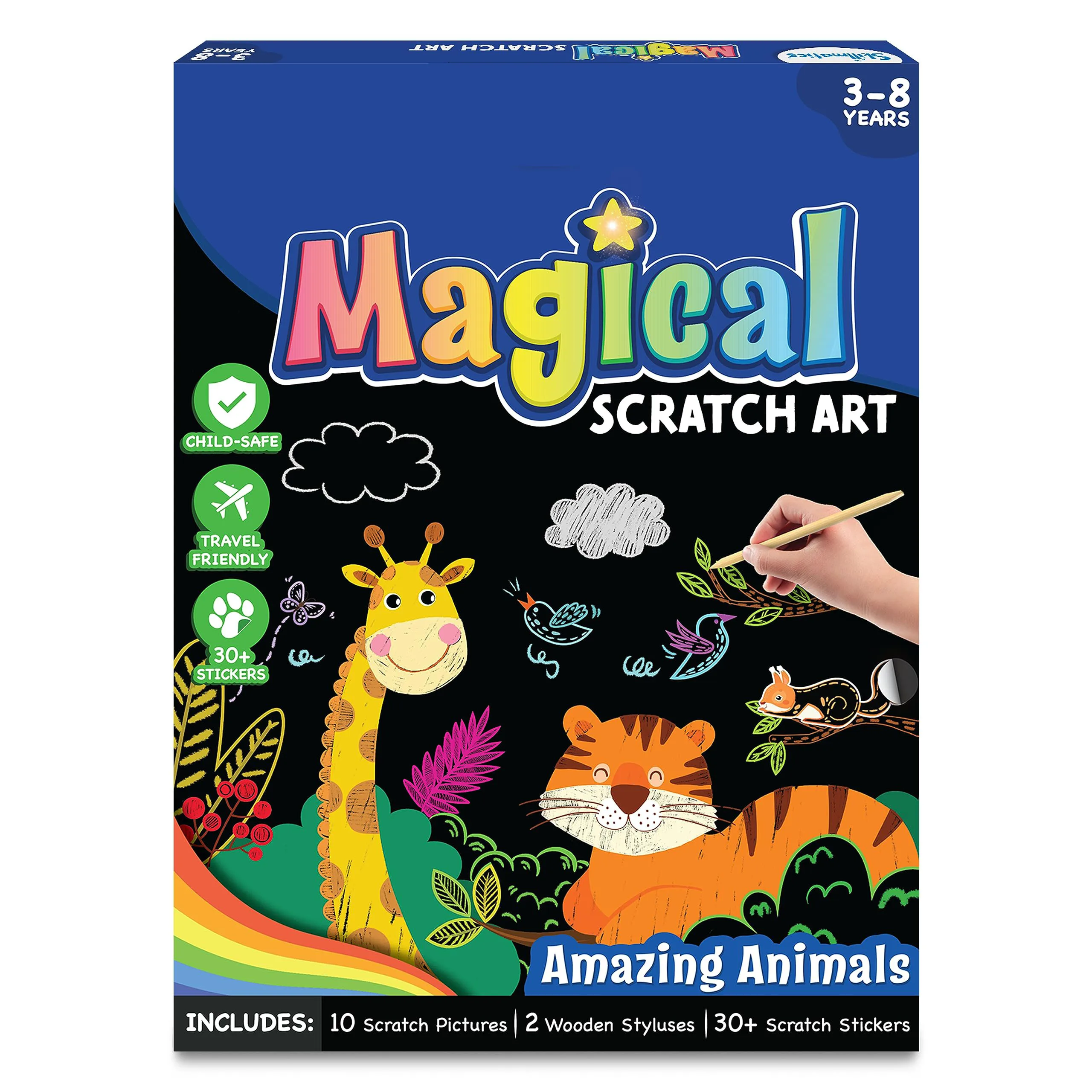 Magical Scratch Art Book for Kids - Animals, Craft Kits DIY Activity & Stickers Gifts Scratch Art Book