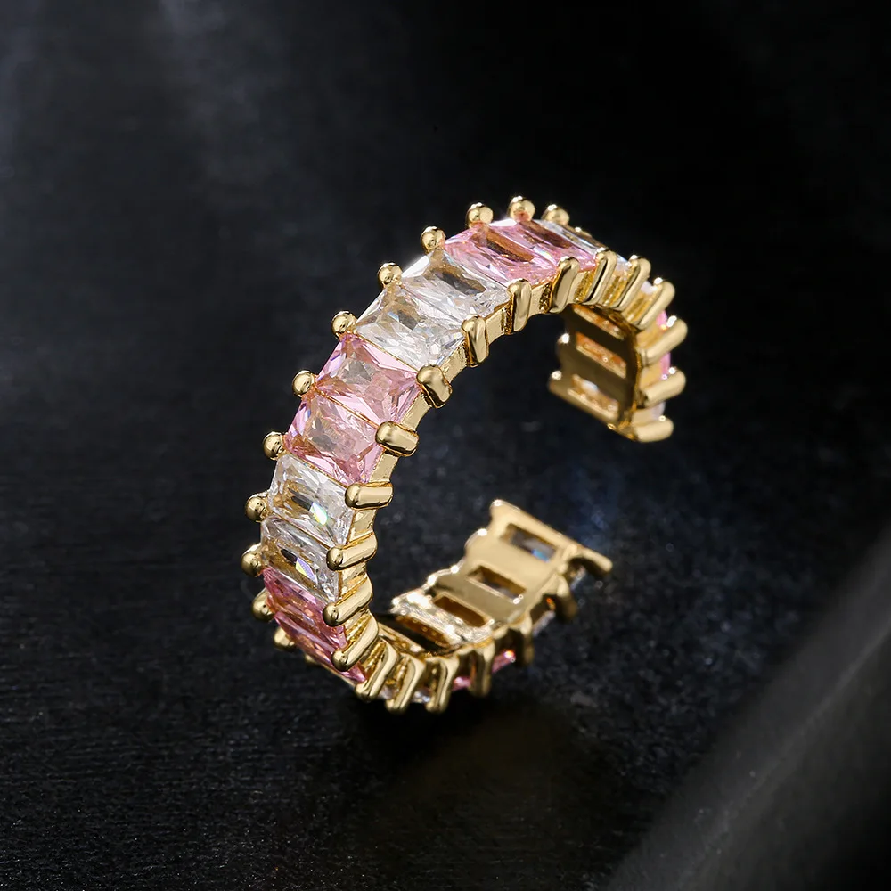 Fashion Eight Color Geometry Rainbow Engagement Ring Women Colorful c Zircon 18k Gold Plated Rings