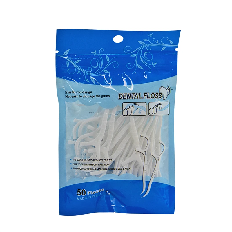 High quality bulk oem dental floss pick 50pcs per bag floss toothpick