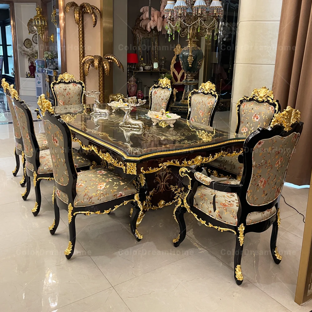 Royal Solid Wood Dining Table And Chair Set For 8 Luxury Louis French Style Dining Table Set