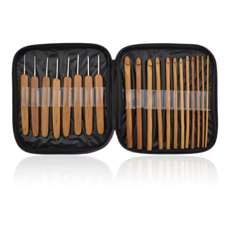 12pcs/set Knitting Needles Handle Bamboo Crochet Hooks Knitting Needles Set Weave Craft With Bag