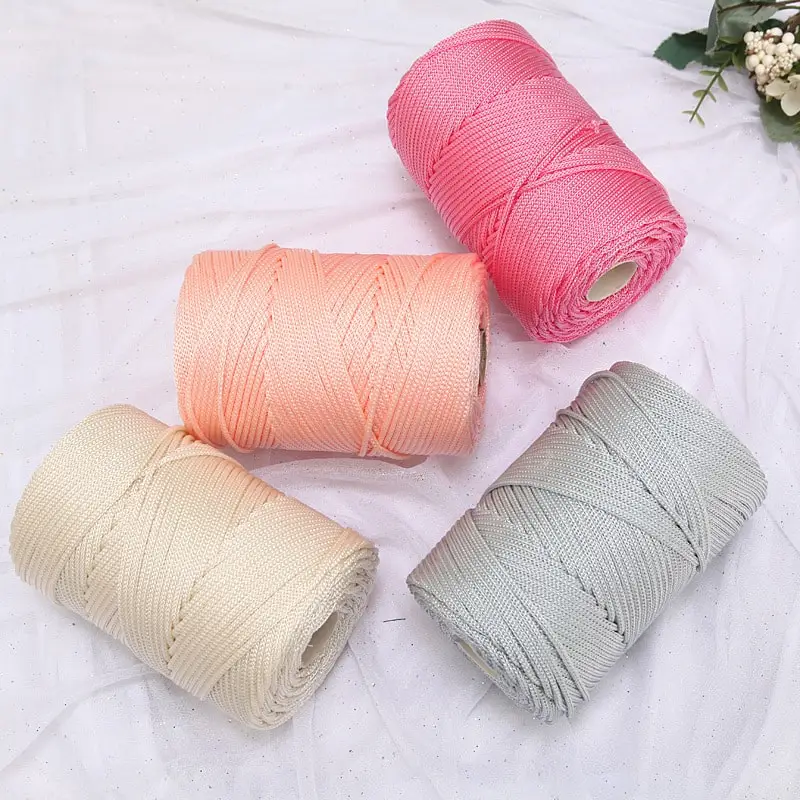 High quality 3mm thick 240g/roll fancy yarns wholesale custom colors knit crochet nylon yarn for hand knitting