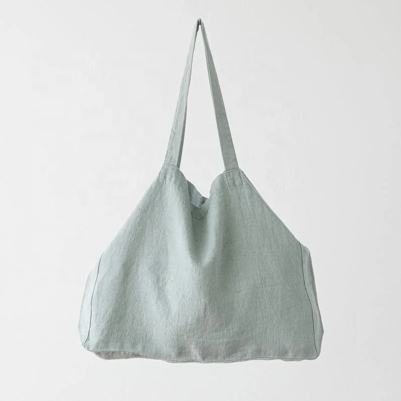Light Weight Eco-friendly Customized Reusable 100% Linen Carrying Shoulder Tote Bag