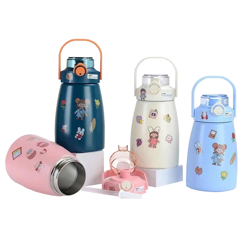 thermal flask sports metal smart iron fo shan sichuan coffee double layer stainless steel baby sippy thermos cup/mug with straw